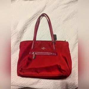Coach red zip nylon tote